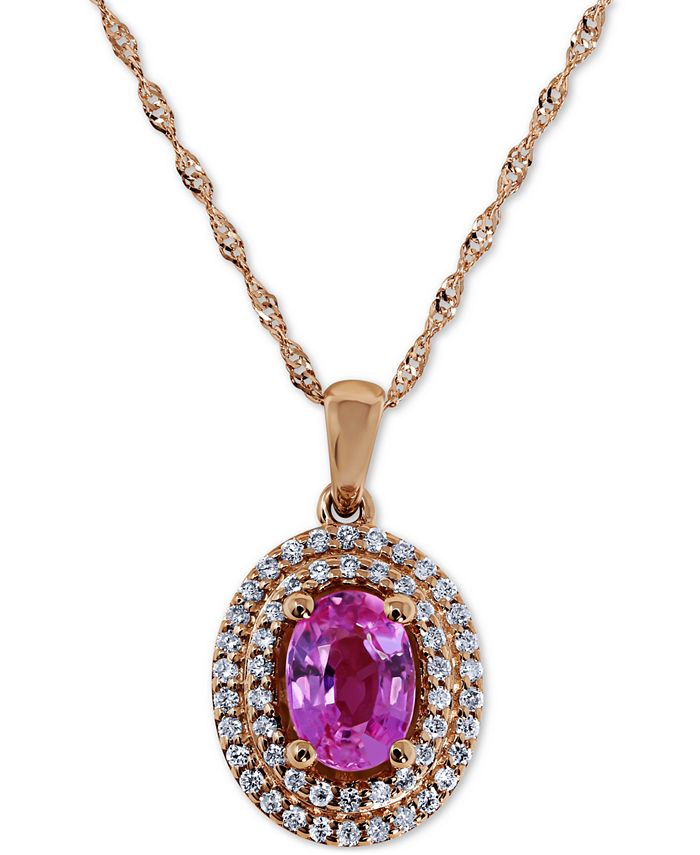 Macy's Pink Sapphire (1 ct. t.w.) & Diamond (1/5 ct. t.w.) 18" Pendant Necklace in 14k Rose Gold