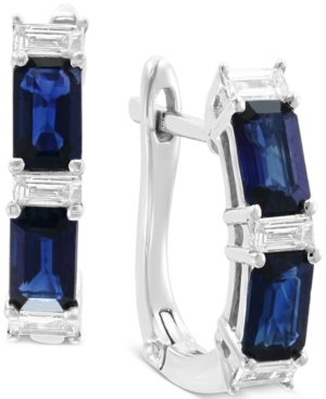 image of Effy Sapphire (1-3/8 ct. t.w.) & Diamond (1/4 ct. t.w.) Hoop Earrings in 14k White Gold