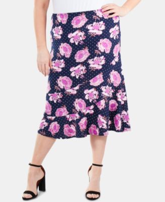 Plus Size Printed Midi Skirt