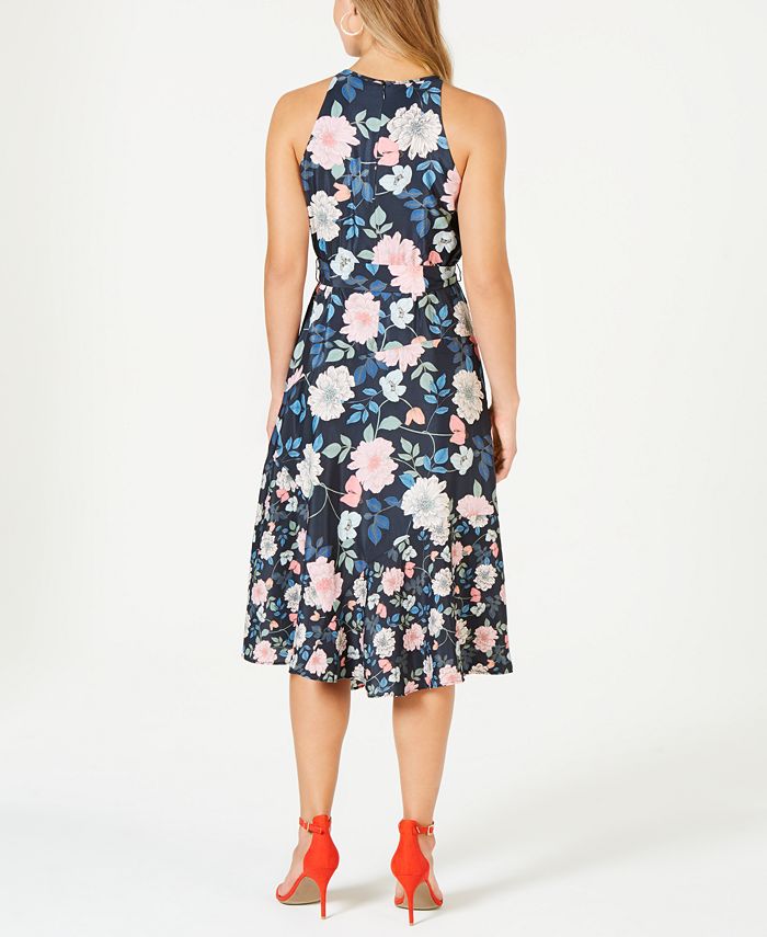 Vince Camuto Floral-Print Keyhole Fit & Flare Dress - Macy's