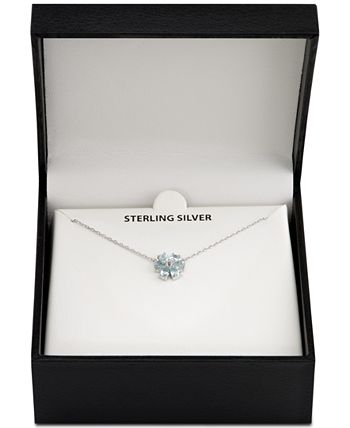 Macy's - Blue Topaz (1-1/5 ct. t.w.) & White Topaz Accent Flower 18" Pendant Necklace in Sterling Silver