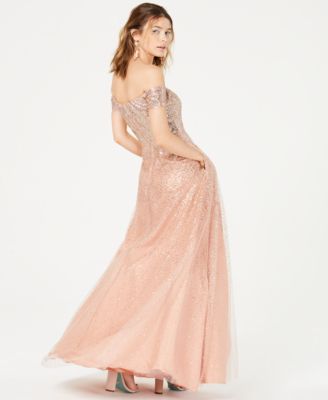 Say Yes to the Prom Juniors' Glitter Off-The-Shoulder Gown, Created for Macy's