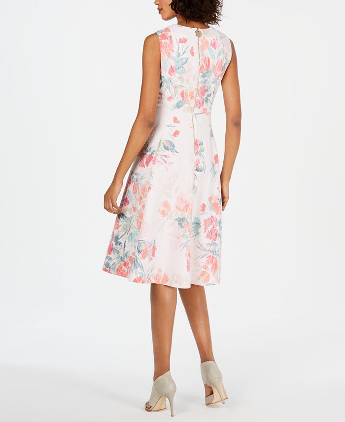 Calvin Klein Floral Printed Lace Fit & Flare Dress - Macy's