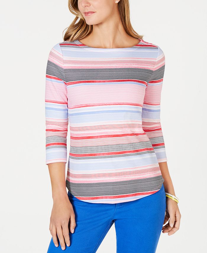 Charter Club Petite Striped Cotton Boat-Neck Top, Created for Macy's ...