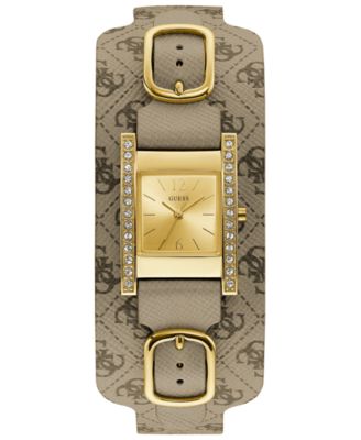 GUESS - Women's Buckle Up Brown Logo Leather Cuff Strap Watch 25mm