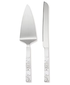 Silver Peony Cake Knife & Server 