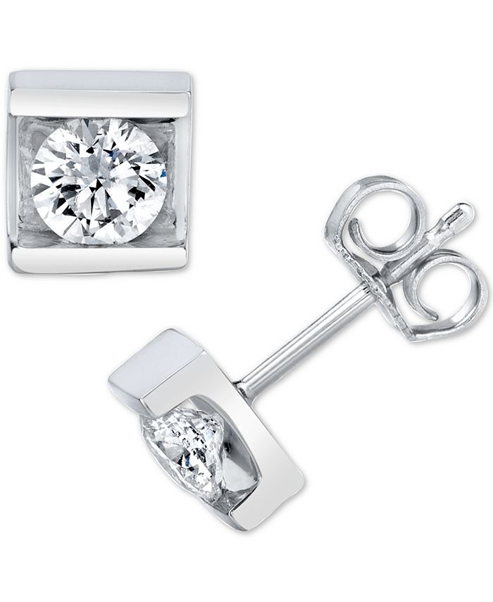 Macy's Diamond Pressure Mount Stud Earrings (1/4 ct. t.w.) in 14k White ...
