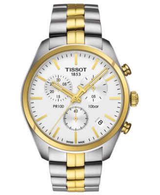 Tissot - Men's Swiss Chronograph T-Classic PR100 Two-Tone PVD Stainless Steel Bracelet Watch 41mm