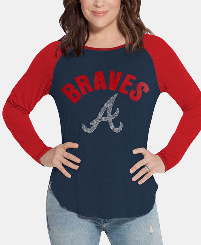 Atlanta Braves Shirt Womens Small Blue V Neck Graphic Tee Casual Lounge  Baseball