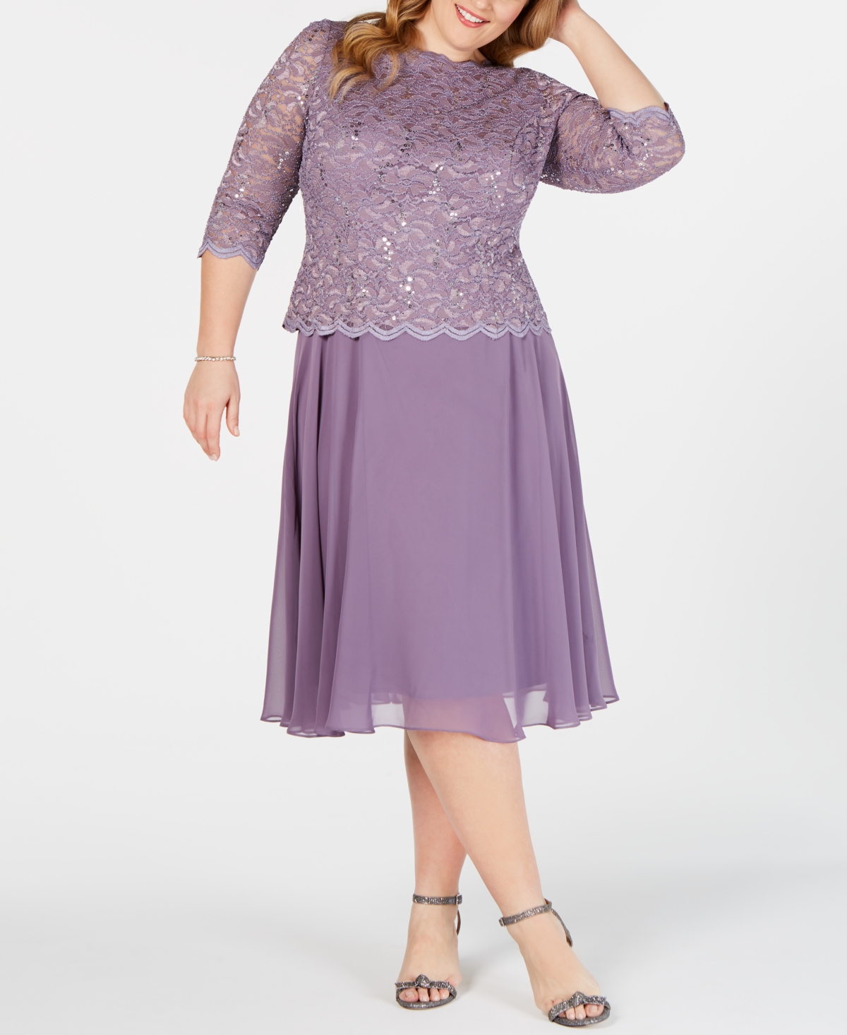 Alex Evenings Plus Size Sequined Lace A-Line Dress
