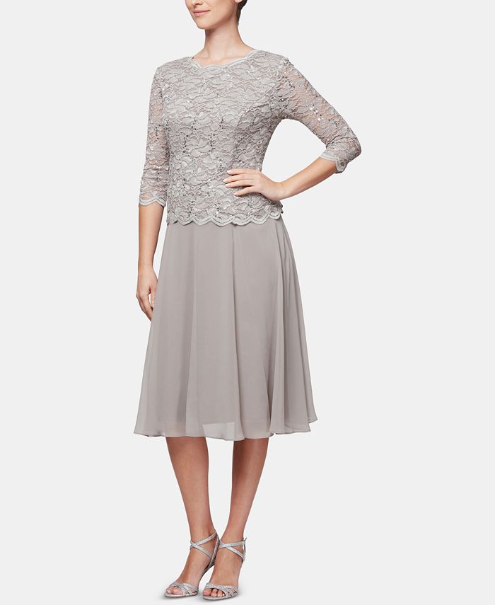 Alex Evenings Sequined Lace Contrast Dress Macy s