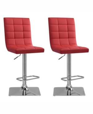 Corliving Adjustable Square Tufted Barstool in Bonded Leather Set of 2