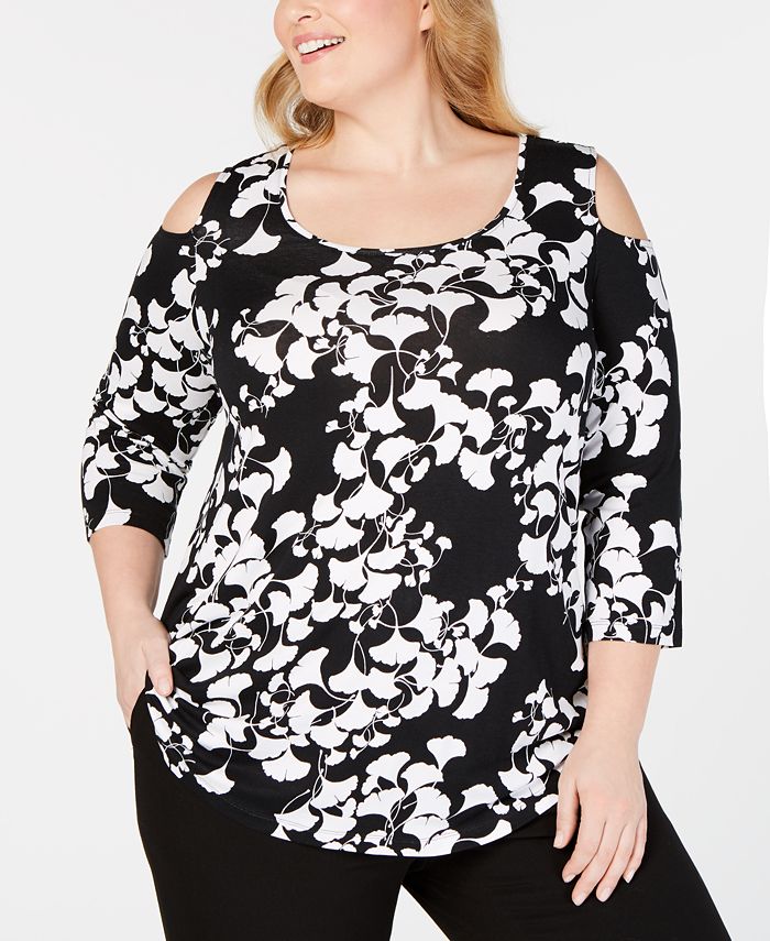 JM Collection Plus Size Cold-Shoulder Top, Created for Macy's & Reviews ...