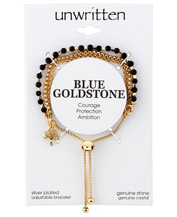 Unwritten - Blue Stone Crystal Tree Bolo Bracelet in Gold-Tone Plated Brass