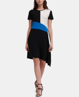 DKNY - Colorblocked Asymmetrical-Hem Dress