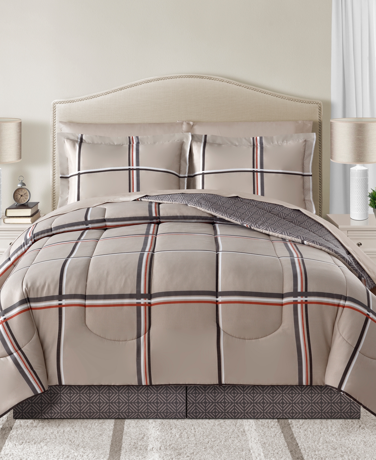Sunham Cameron Reversible 8 Pc. Comforter Sets Bedding In Tan