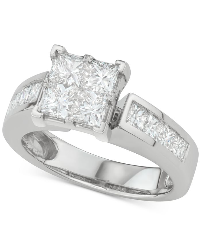 Macy's Diamond Princess Quad Cluster Engagement Ring (2-1/7 ct. t.w ...