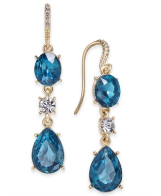 Charter Club - Gold-Tone Aqua Blue Crystal Long Drop Earrings