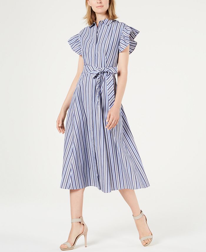 Calvin Klein Striped Flutter-Sleeve Maxi Shirtdress & Reviews - Dresses ...