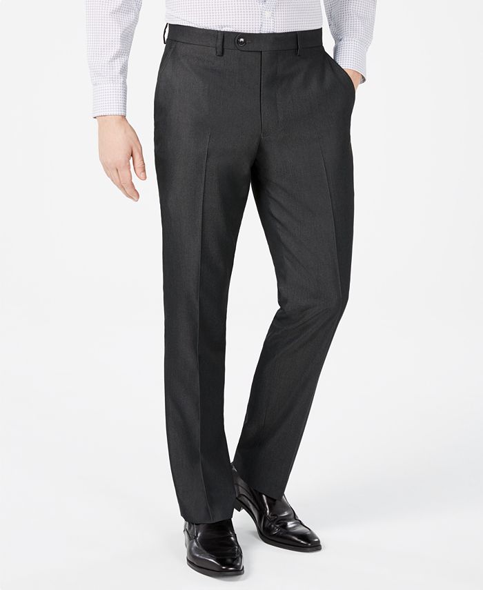 Vince Camuto Men's Slim-Fit Charcoal solid twill Suit Pants - Macy's