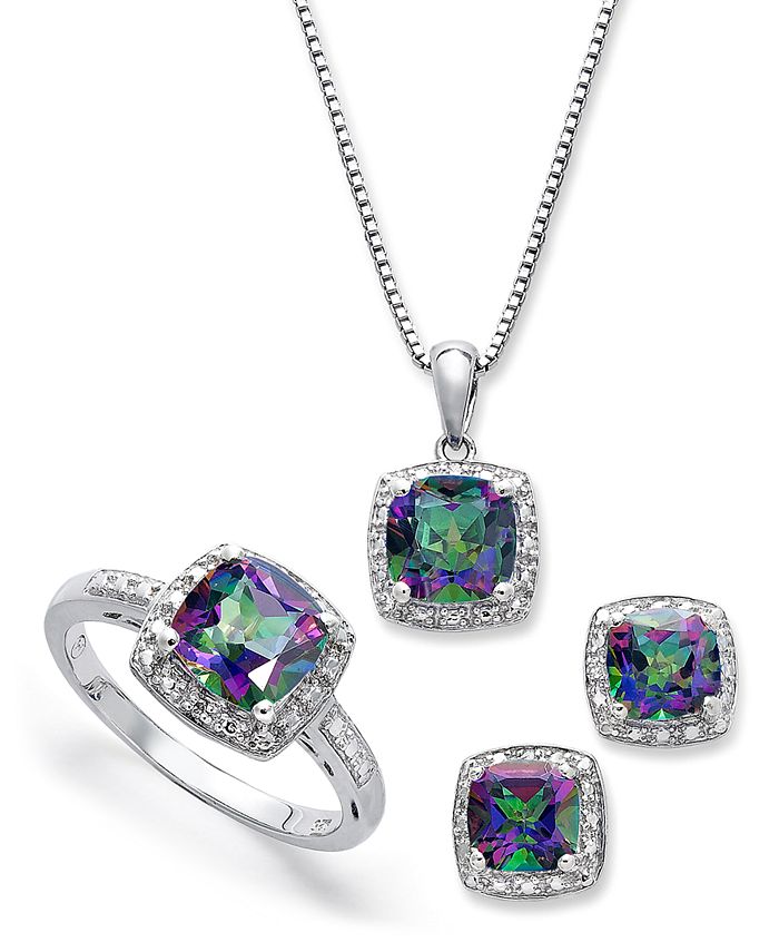 Macy's - Sterling Silver Jewelry Set, Mystic Topaz (4-3/4 ct. t.w.) and Diamond Accent Necklace, Earrings and Ring Set