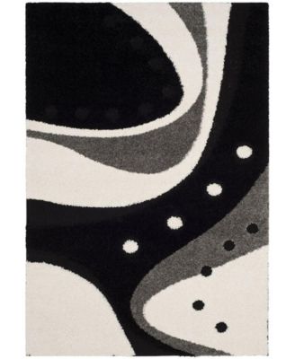 Florida Shag SG473 Black and Ivory 5'3" x 7'6" Area Rug