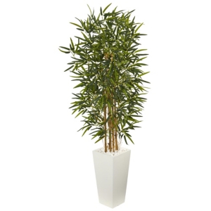 Nearly Natural 5.5' Artificial Tree In White Tower Planter In Green
