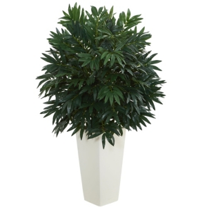 Nearly Natural Double Artificial Palm Tree In White Tower Vase In Green