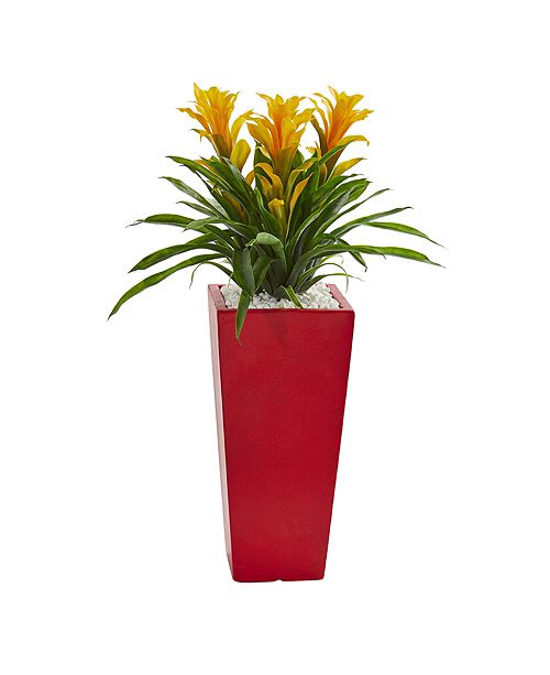 Nearly Natural Triple Bromeliad Artificial Plant in Red Planter & Reviews Home Macy's
