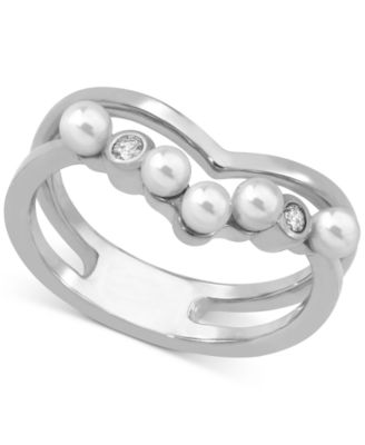 Majorica - Sterling Silver Crystal & Imitation Pearl Double-Row Ring