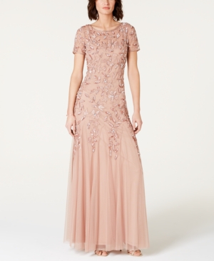 ADRIANNA PAPELL FLORAL-BEADED GOWN