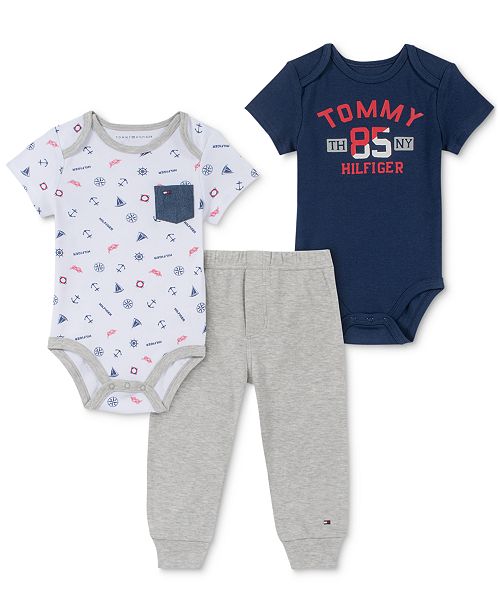 Tommy Hilfiger Baby Boys 3 Pc Logo Print Bodysuits Pants