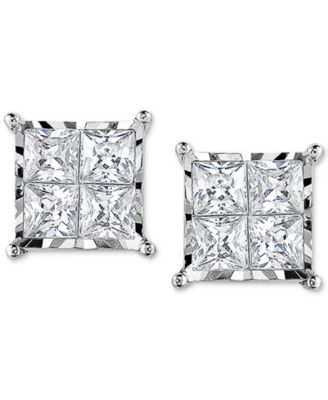 TruMiracle™ Diamond Princess Cluster Stud Earrings (1 ct. t.w.) in 14k White, Yellow or Rose Gold