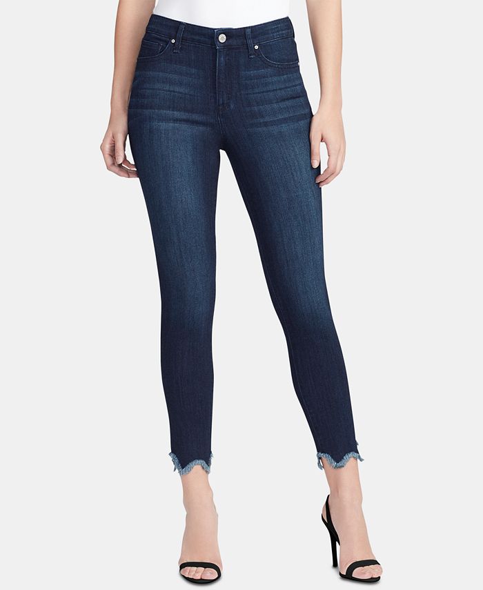 Uneven frayed hem jeans shop