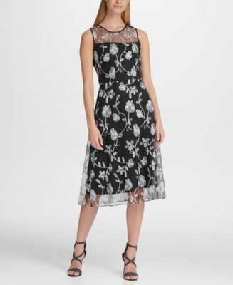 DKNY Floral Embroidered Mesh Midi A-Line Dress, Created for Macy's - Macy's