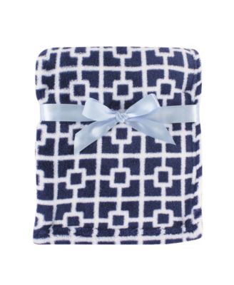 Luvable Friends Boys Plush Coral Fleece Comfort Blanket - Navy Trellis 16$