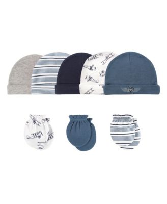 Baby Boys Hudson Soft Cotton Beanie and Anti-Scratch Hand Mitts