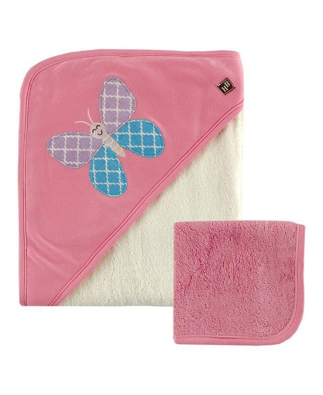 Hudson Baby Bamboo Hooded Bath Towel with Washcloths, Pink Butterfly