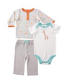 Long Sleeve Tee Top, Pants, and Bodysuits Set, 0-24 Months
