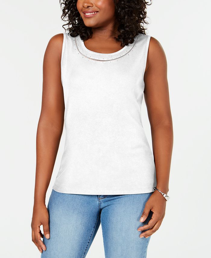 Karen Scott Studded V Neck Top