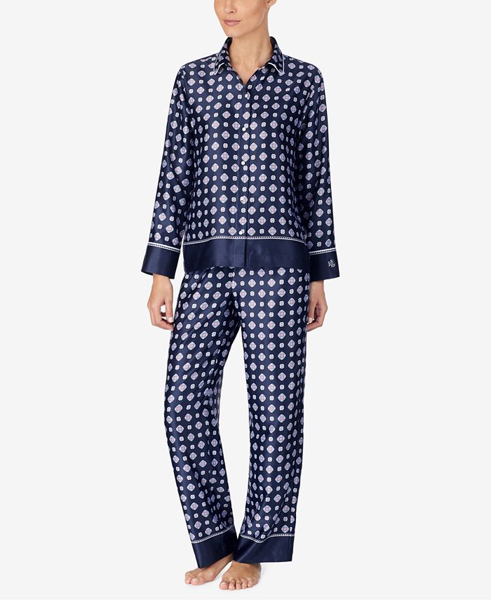 Lauren Ralph Lauren Printed Satin Top and Pajama Pants Set - Macy's