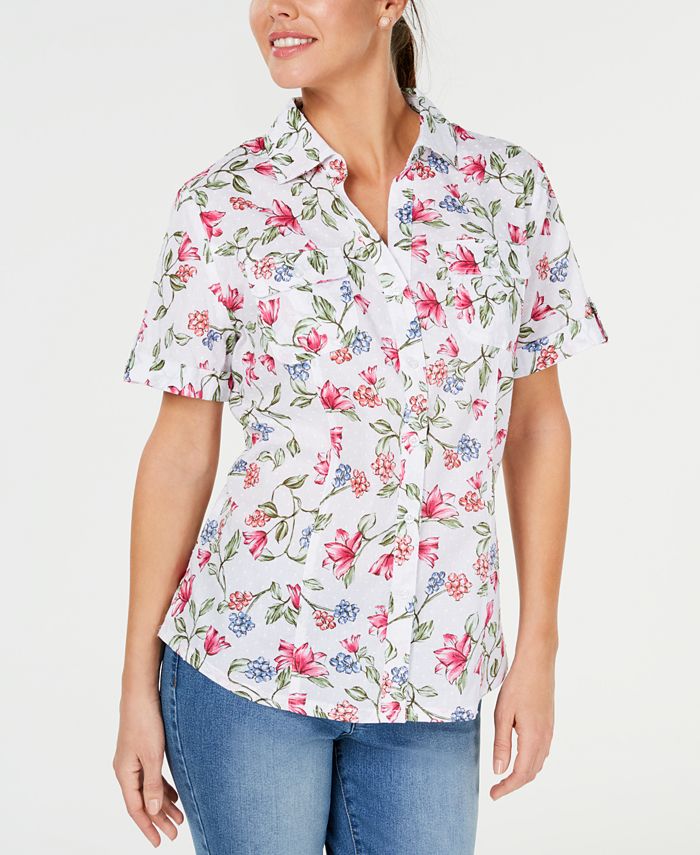 Karen Scott Petite Iris Bliss Textured Cotton Shirt, Created for Macy's ...