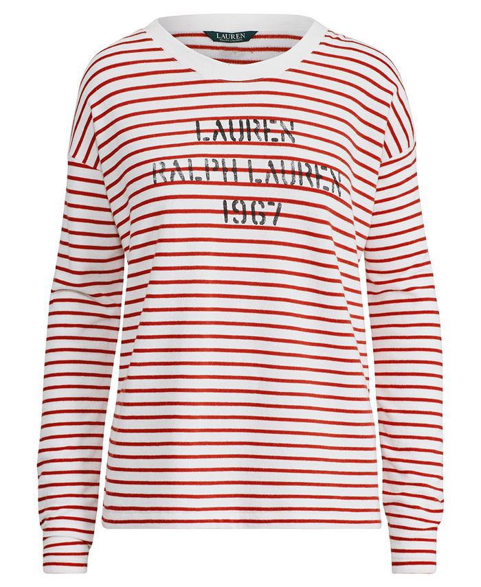 Lauren Ralph Lauren Petite Striped Cotton Sweatshirt - Macy's
