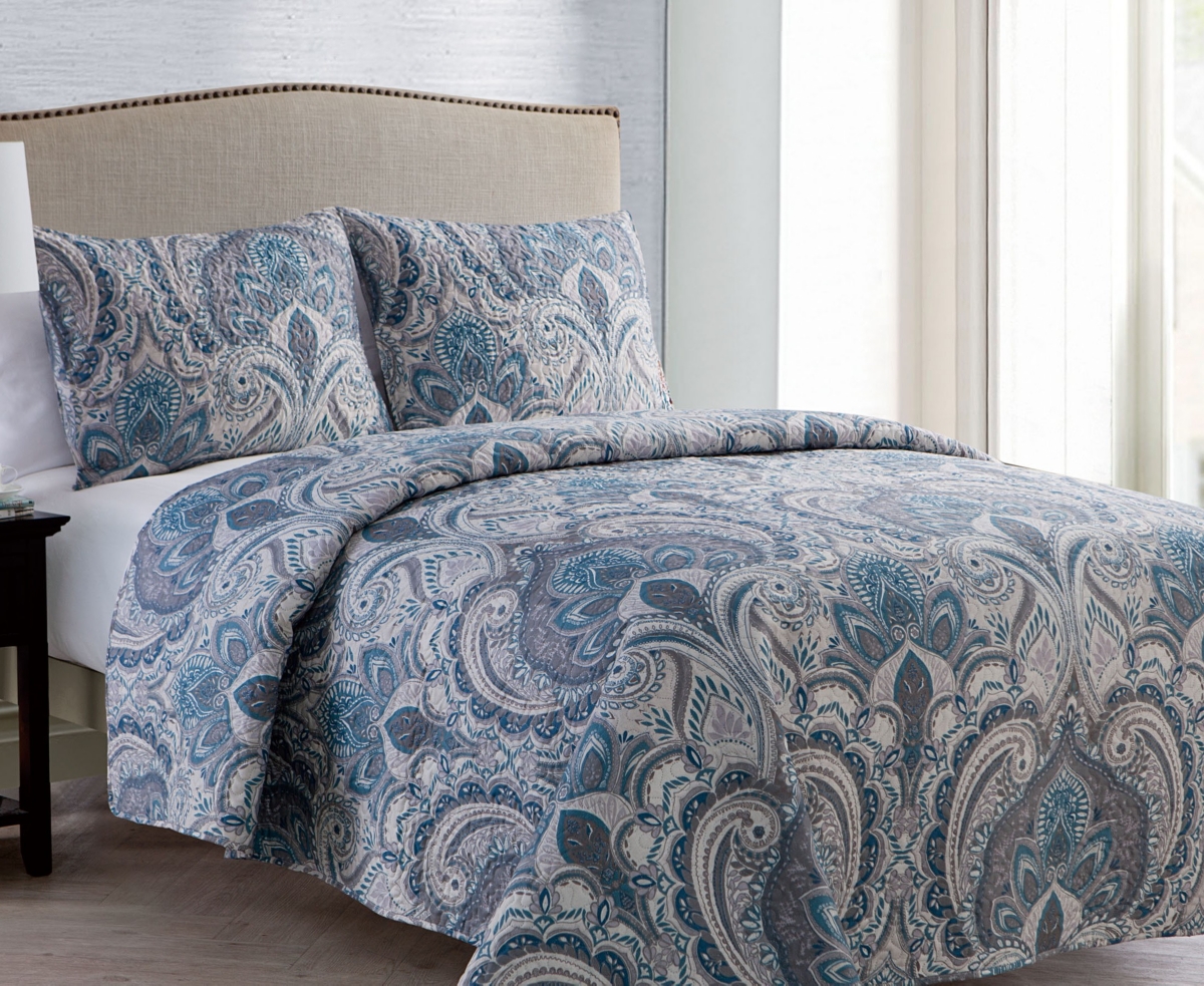 Vcny Home Lawrence Pinsonic Rev 3 Piece King Quilt Set In Blue