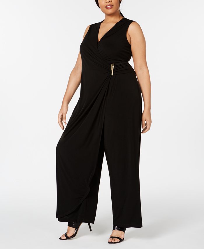 Calvin Klein Plus Size Ruched Overlay Jumpsuit & Reviews - Pants ...