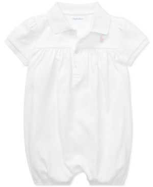 Polo Ralph Lauren Ralph Lauren Baby Girls Interlock Bubble Cotton Shortall In White