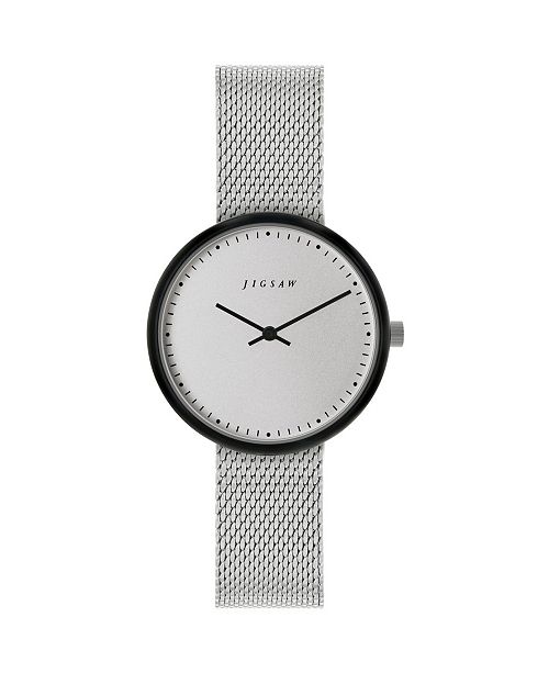 Jigsaw Ladies Watch Round Black Ip Case Silver Tone Dial Stainless Steel Mesh Bracelet Reviews Watches Jewelry Watches Macy S
