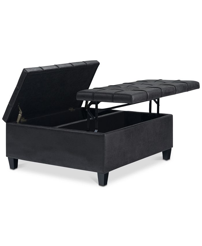 Simpli Home Harrison Traditional Square Coffee Table Storage Ottoman ...
