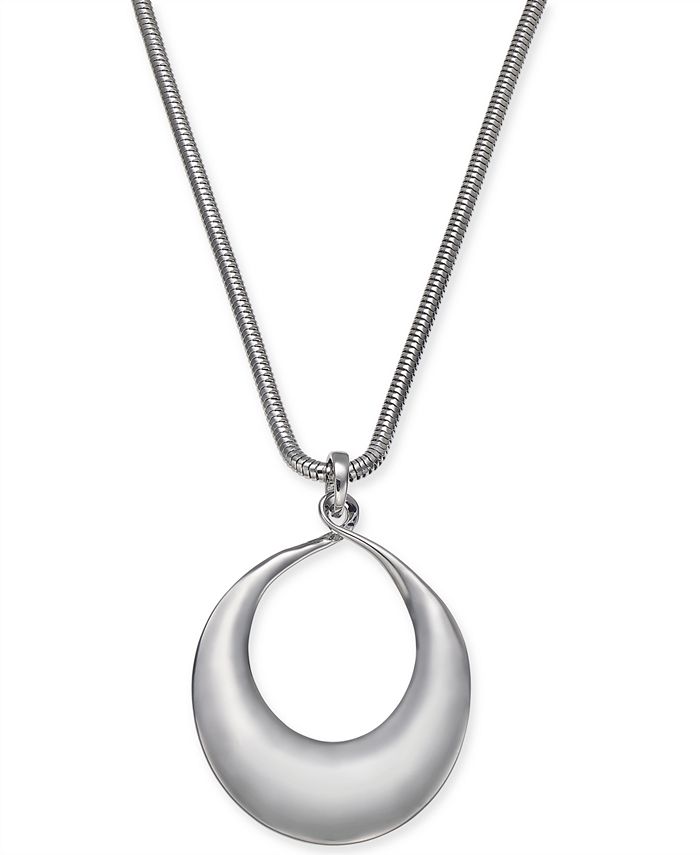 Alfani Silver-Tone Snake Chain Sculptural Pendant Necklace, 17