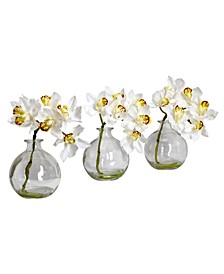 Cymbidium w/Vase Silk Flower Arrangement, Set of 3